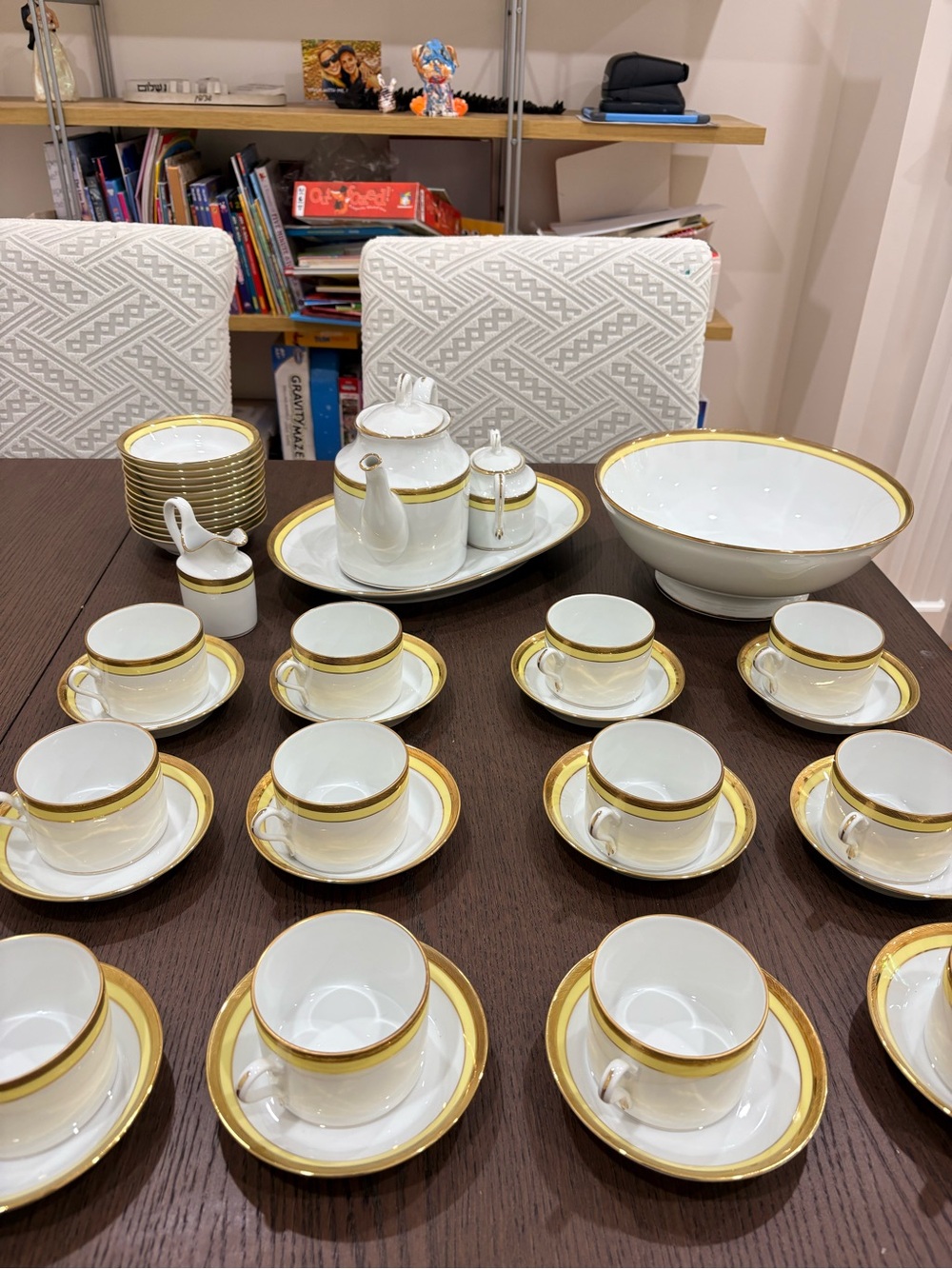 41 pc Richard Ginori White and Gold Porcelain Tea and Coffee Set for 12